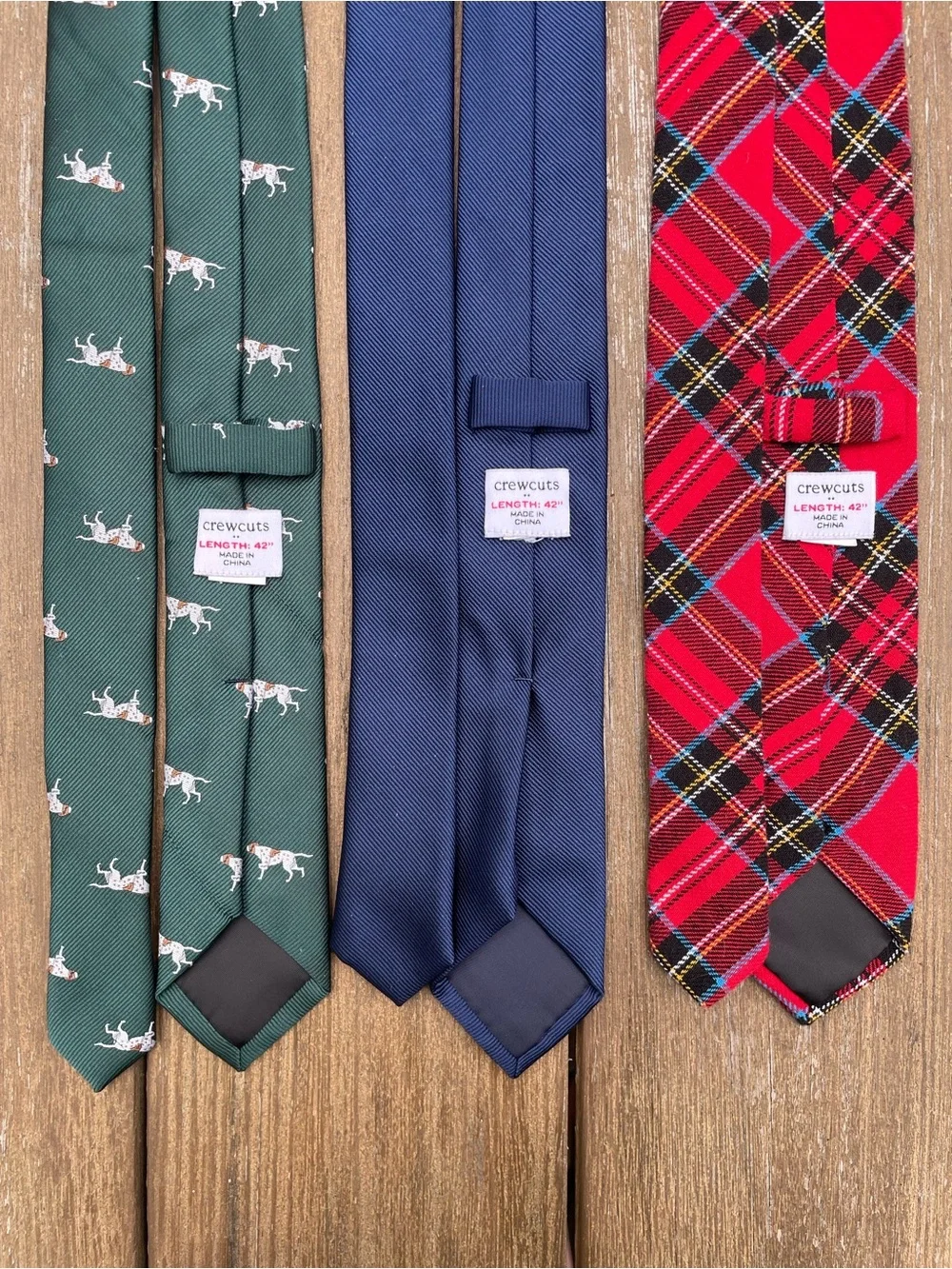 Crewcuts Boys' Green Dog Print, Navy Solid & Red Plaid Necktie Set